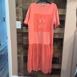 Johnny Was T-Shirt Coral Fish Appliqué Drop Waist Dress